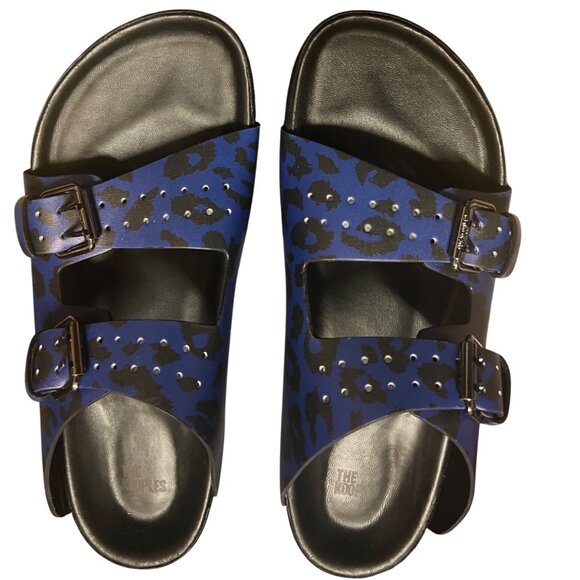 The Kooples Blue Leopard Leather Parisian Buckle Style Sandals Size 43 US Mens 9 - Picture 1 of 16